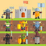 Castle and Knights. Medieval Game Vector Set