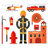 Firefighting character Flat style. Elements for infographic.