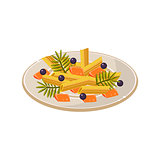 Noodles on the Plate. Vector Food Illustration