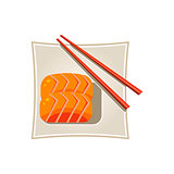 Sushi with Salmon and Sticks Served Food. Vector Illustration