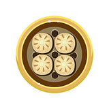Tasty Homemade Pie Decorated with Cookies Served Food. Vector Illustration