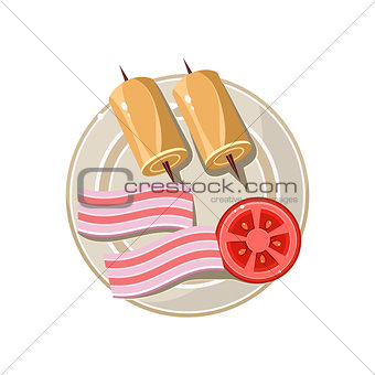 Breakfast Serving with Tomato and Bacon Vector Illustration