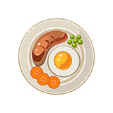 Breakfast Serving with a Fried Egg and Sausage. Vector Illustration