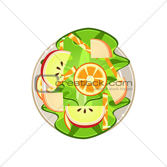 Salad with Oranges and Apple Served Food. Vector Illustration