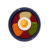 Soup with Toasts and Fried Egg Served Food. Vector Illustration