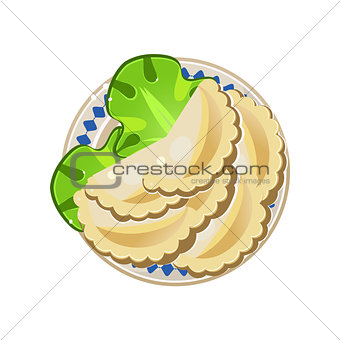 Vareniki with Lettuce Served Food. Vector Illustration