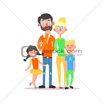 Happy Family with Parents Wearing Glasses. Vector Illustration
