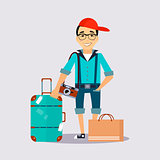 Man with the Luggage traveler Colourful Vector Illustration