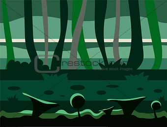 Seamless cartoon nature landscape, unending background with soil, trees, mountains and cloudy sky layers vector