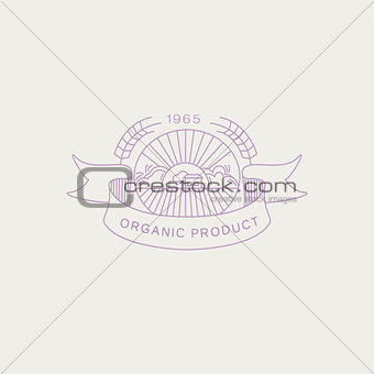 Label in trendy mono line style organic and natural badges for fresh farm products