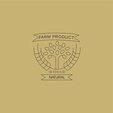 Label in trendy mono line style organic and natural badges for fresh farm products