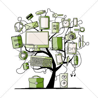 Art tree with digital office devices for your design