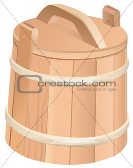 Closed wooden tub. Wooden bucket with lid