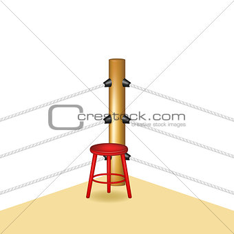 Boxing corner with red wooden stool