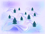 Card with Christmas trees in cool shades. EPS10 vector illustration