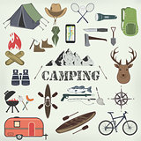 Set of camping equipment symbols and icons.
