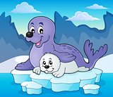 Happy seal with pup theme 2