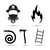Fire fighter equipment icons vector set isolated on white background