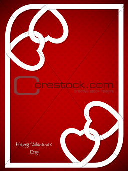 Valentine's day greeting with white heart shaped ribbon