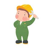 Service Worker in Green Work wear with Wrench