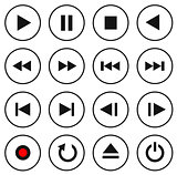 Black and white multimedia control button/icon set