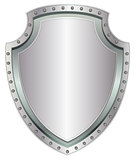 Empty steel shield. Blank metal badge with rivets
