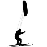 Men ski kiting on a frozen lake.  Vector illustration.