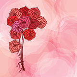 Bouquet of red roses on pink abstract background. 