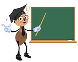 Ant teacher stands at blackboard