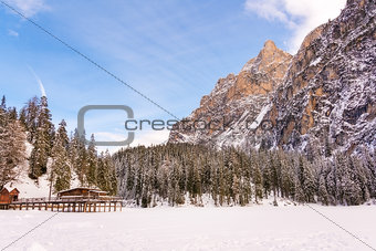 Calm winter landscape with awe-inspiring snow-capped mountains