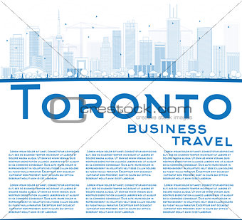 Outline Toronto skyline with blue buildings and copy space. 