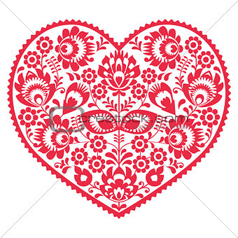 Valentines Day folk art red heart - Polish pattern Wzory Lowickie, Wycinanki
