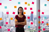 Busy Business Woman With Pen In Mouth And Adhesive Notes