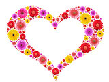 Heart symbol from motley flowers on white
