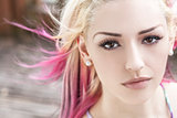 Beautiful Woman With Blond and Pink Hair