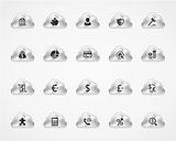 Set of banking icons on metallic clouds