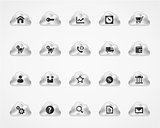 Set of web and commercial icons on metallic clouds