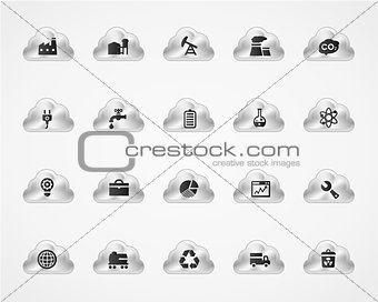 Set of industrial icons on metallic clouds