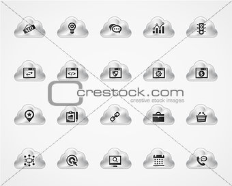 Set of SEO 1 icons on metallic clouds