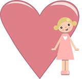 Peg doll girl with pink heart