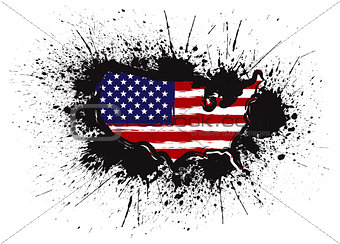 USA Flag in Map Grunge Ink Splatter Illustration