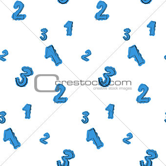 Numbers painted with careless blue color seamless pattern