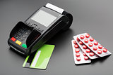 POS terminal, credit card and pill blister pack