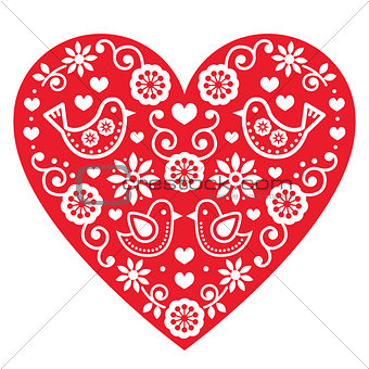 Folk art Valentine's Day heart- love, wedding, birthday greetings card