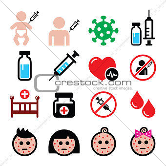 Childhood vaccinations, chicken pox icon set