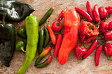 Different varieties and colors of chili peppers