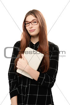 young woman holding book