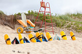 Lifesaver chair and equipment on the beach