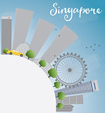 Singapore skyline with grey landmarks, blue sky and copy space.
