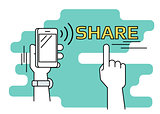People sharing data and mobile apps via smartphone with nfc function